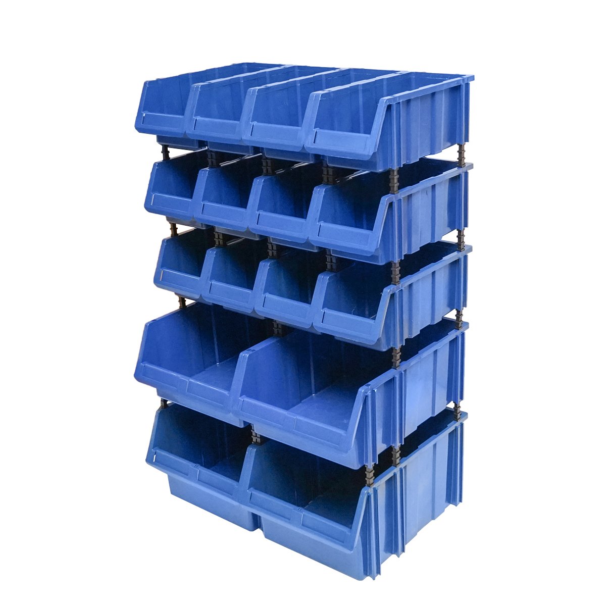 Stand cu 16 cutii pentru depozitare / organizare, cutie din plastic albastra, 680x510x1100mm
